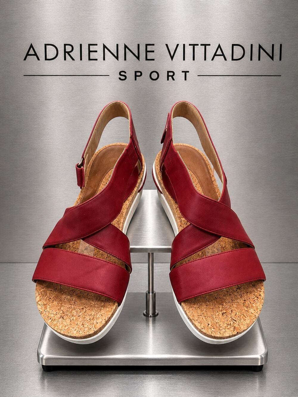 Adrienne Vittadini Sport Cheers Red Strappy Cork Sandals 8.5M